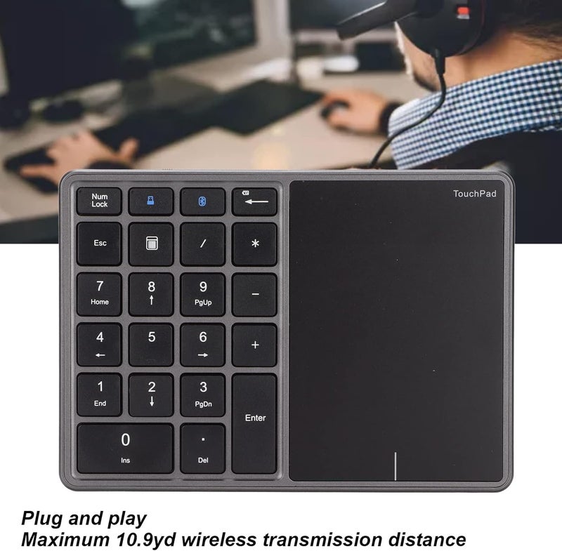 Sanpyl Numeric Keypad, 2 in 1 22 Keys 2.4G Touchpad Bluetooth 4.2 Number Pad, Type C Charging 500mAh Financial Accounting Keyboard, for Laptop, PC, Desktop(Iron Gray) - Image 3